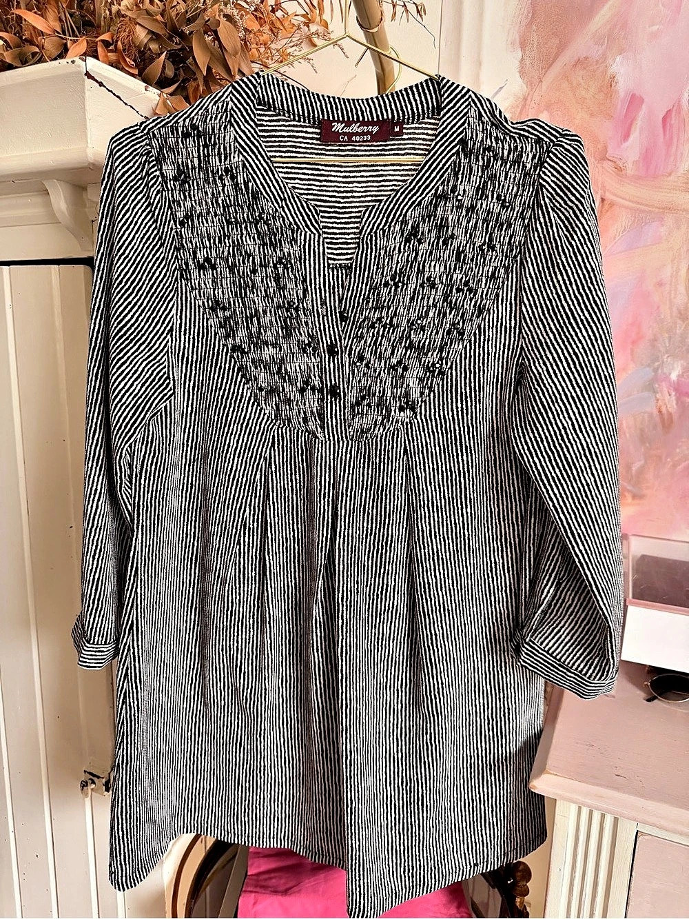 Mulberry Striped Embellished Tunic in Black & White Size Medium